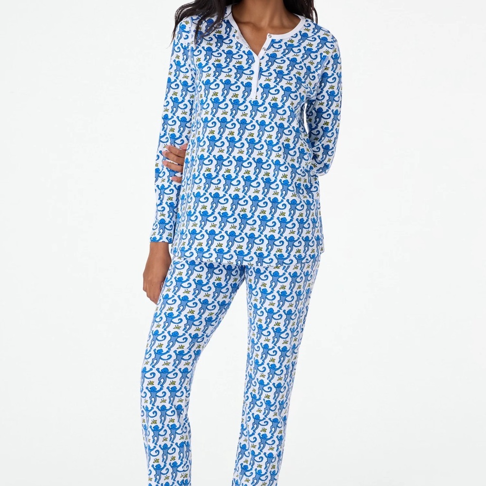 Roller Rabbit Blue and White Monkey Pajama Set